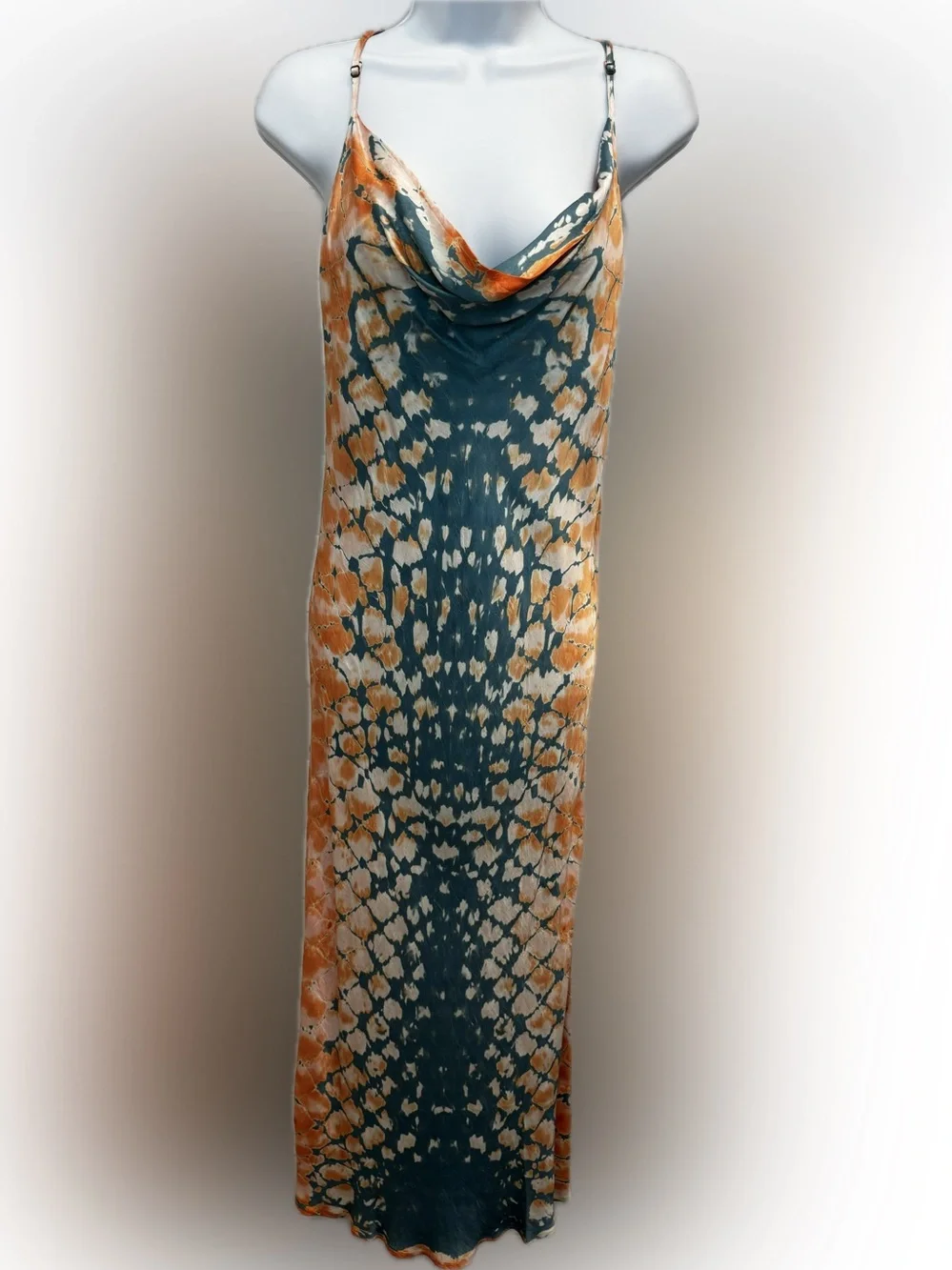NWT, S Young Fabulous & Broke, Tie-Dye Bodycon Midi Dress in Teal, Rust & White - Picture 3 of 9